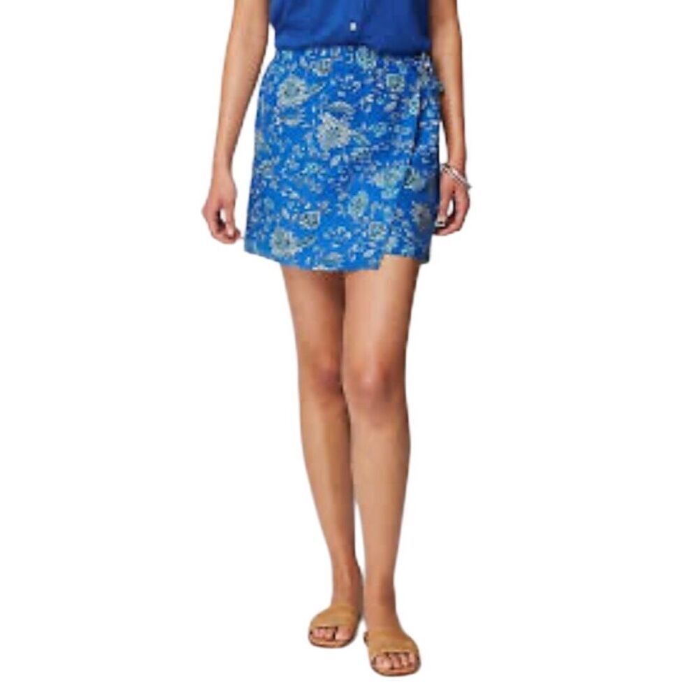 NWT Floral linen skort J Jill linen blend wrap blue ditzy floral skort. Elastic - Picture 2 of 13